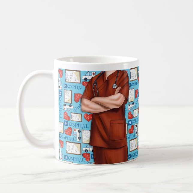 Taza De Café Enfermera de sexo masculino: hongos blancos y café (Izquierda)