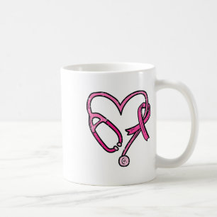 Taza De Café Enfermera de Stethoscope rosa con cuidado de cánce