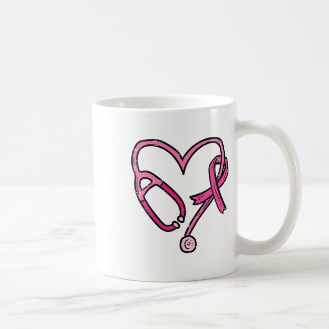Taza De Café Enfermera de Stethoscope rosa con cuidado de cánce (Derecha)