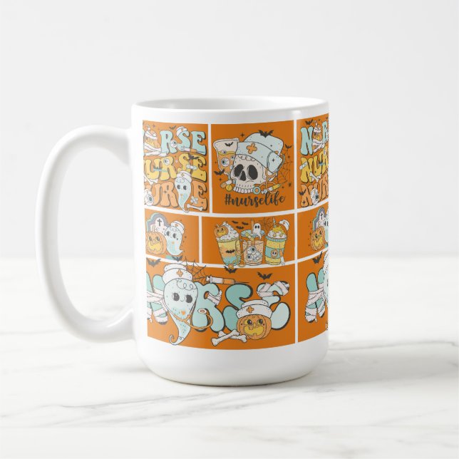 Taza De Café Enfermera divertida Naranja de Halloween Tile Cami (Izquierda)