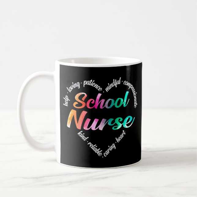 Taza De Café Enfermera escolar Corazón Word Nube Acuarela Arcoi (Izquierda)
