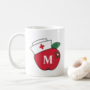 Taza De Café Enfermera escolar de Apple Monograma Brown Plaster