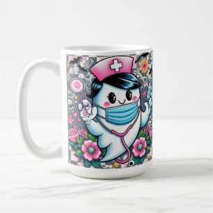 Taza De Café Enfermera fantasma de Halloween con máscara y jeri