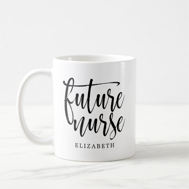 Taza De Café Enfermera futura (nombre) en escritura negra (Izquierda)