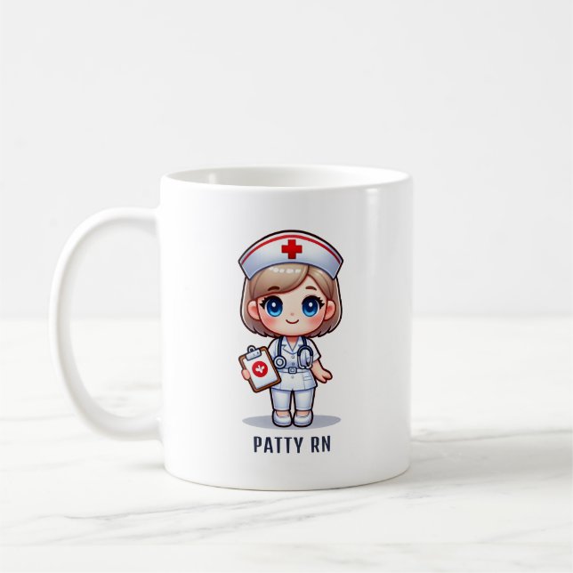 Taza De Café Enfermera manga con Personalizado de ojos azules d (Izquierda)