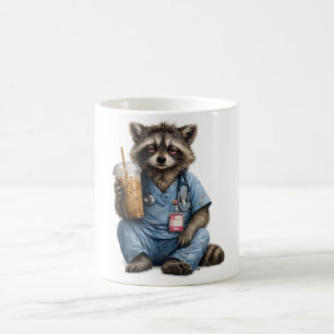 Taza De Café Enfermera Mapache del Turno de Noche , Café Helado