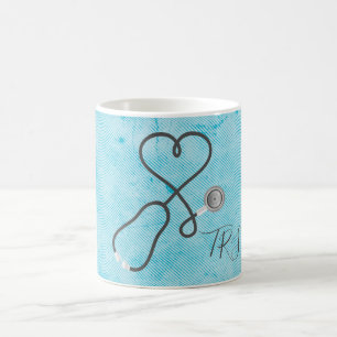 Taza De Café Enfermera o Médica Estetoscopios Monograma Azul