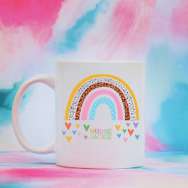 Taza De Café Enfermera personalizada de corazón arcoiris colori