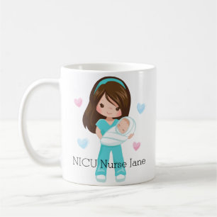 Taza De Café Enfermera personalizada del Brunette NICU con el
