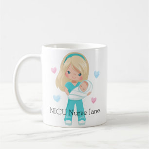 Taza De Café Enfermera personalizada del pelo rubio NICU con el