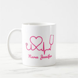 Taza De Café Enfermera Personalizado rosa Stethoscope Línea de 