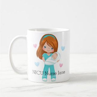 Taza De Café Enfermera roja personalizada del pelo NICU con el