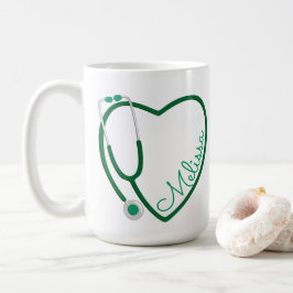 Taza De Café Enfermera Stethoscope Corazón Verde Café Diversión