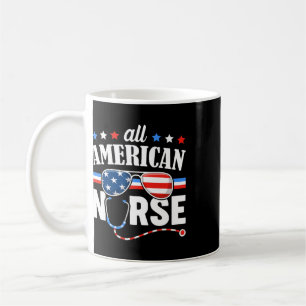 Taza De Café Enfermera totalmente americana Bandera patriótica