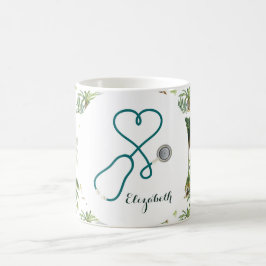 Taza De Café Enfermera Tropical Profesional Médica Monogramada