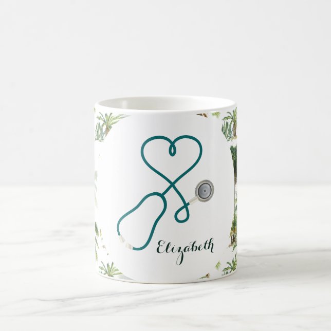 Taza De Café Enfermera Tropical Profesional Médica Monogramada (Centro)
