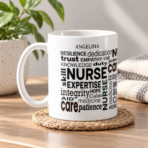 Taza De Café Enfermera Valores Texto Negro Personalizado Alrede