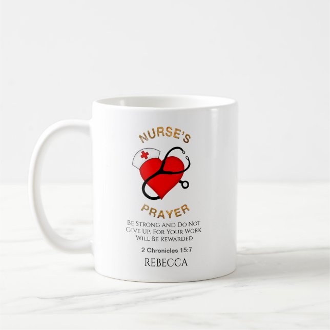 Taza De Café Enfermeras Oraciones Escritura Cardíaca Personaliz (Izquierda)