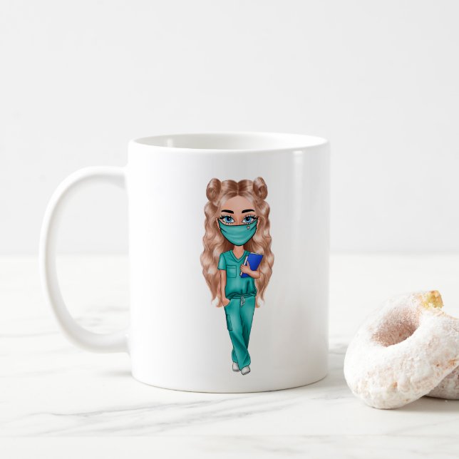 Taza De Café Enfermero de Moda personalizado (pelo rubio) (Con donut)