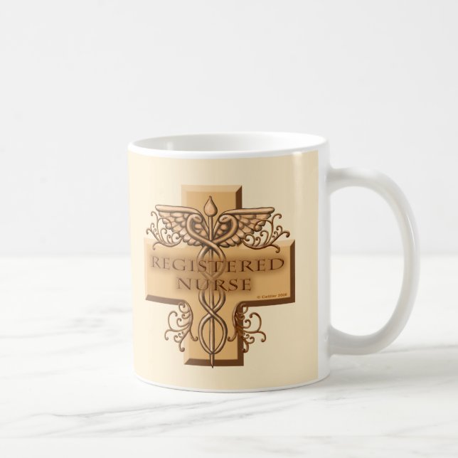 Taza De Café Enfermero RN de Cross Caduceus (Derecha)