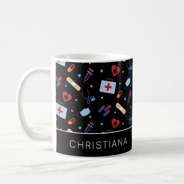 Taza De Café Enfermero RN personalizado | Patrón médico Médica (Izquierda)