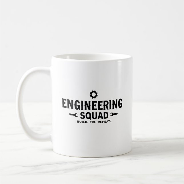 Taza De Café Engineering Squad Mug – Build. Fix. Repeat. (Izquierda)