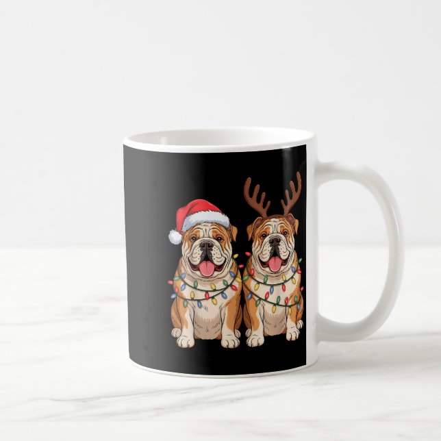 Taza De Café English Bulldog Christmas Santa Hat Reindeer Light (Derecha)