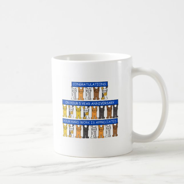 Taza De Café Enhorabuena del aniversario del trabajo de 5 años, (Derecha)