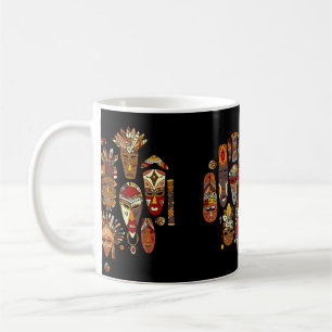 Taza De Café Enmascaramiento tribal étnico conjunto, boceto
