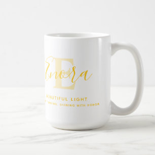 Taza De Café Enora texto nombre amarillo que significa monogram