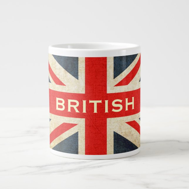 Taza de café enorme de Union Jack del Grunge (Frente)