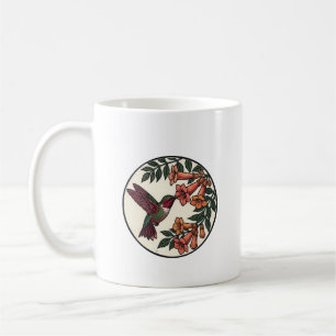 Taza De Café Enredadera Trompeta de Colibrí Arte Botánico