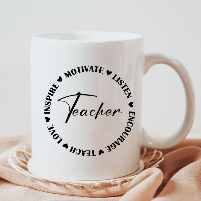Taza De Café Enseñar amor Inspire Escuchar Alentar regalo de pr (Teach love inspire motivate listen encourage teacher mugs,teach mugs, teacher crewneck, teacher mugs)