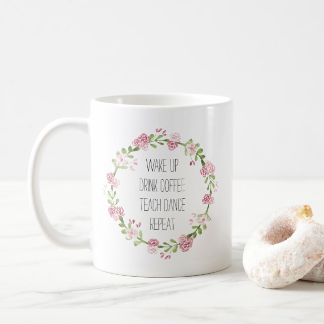 Taza De Café Enseñe danza a la guirnalda floral (Con donut)