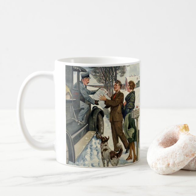 Taza De Café Entrega de Mailman, Navidades victorianos de época (Con donut)