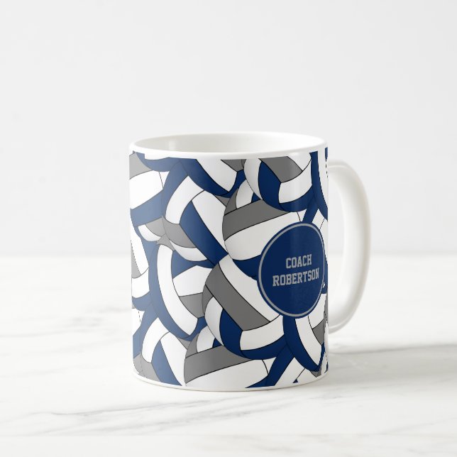 Taza De Café entrenador del equipo de voleibol gris azul gracia (Anverso derecho)