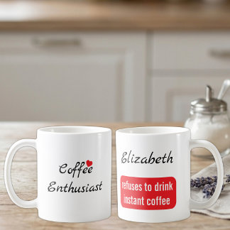 Taza De Café Entusiasta del café nombre personalizado blanco y