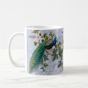Taza De Café Ephemera Peacock Elegante Arte Gráfico Vintage Az