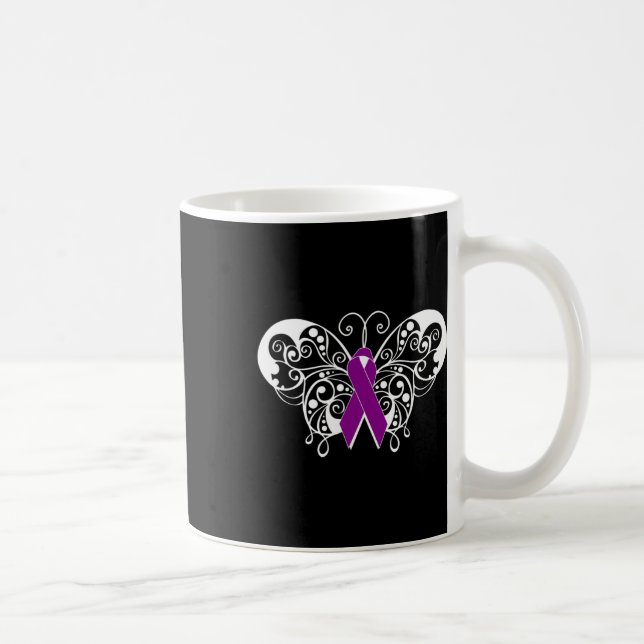 Taza De Café Epilepsia Awareness Purple Ribbon Butterfly 2 (Derecha)