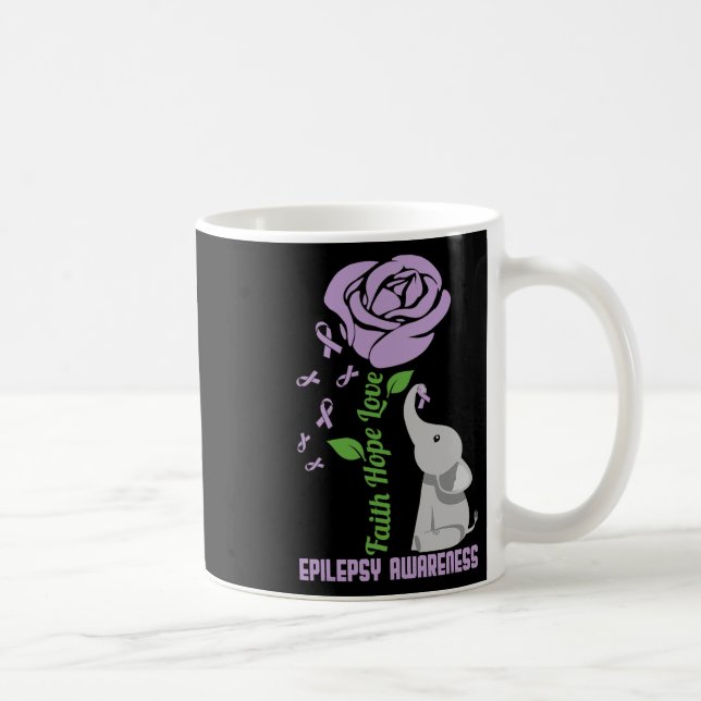 Taza De Café Epilepsy Awareness Faith Hope Love Flower Elephant (Derecha)