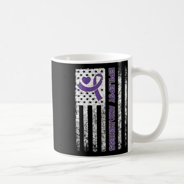 Taza De Café Epilepsy Awareness Flag Purple Ribbon Epilepsy War (Derecha)