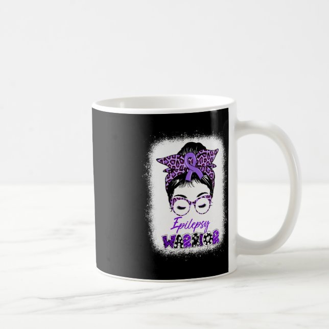 Taza De Café Epilepsy Awareness Messy Bun Warrior Leopard Banda (Derecha)