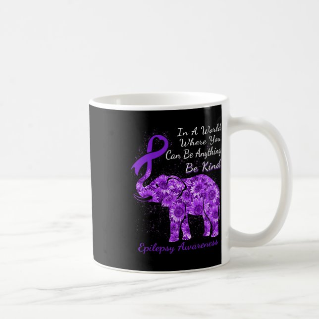 Taza De Café Epilepsy Awareness Sunflower Elephant Be Kind  (Derecha)