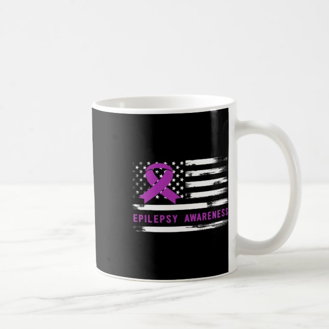 Taza De Café Epilepsy Awarness American Flag Purple Ribbon  (Derecha)