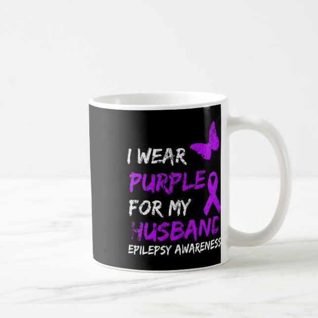 Taza De Café Epilepsy I Wear Purple For My Husbynd Ribbon  (Derecha)