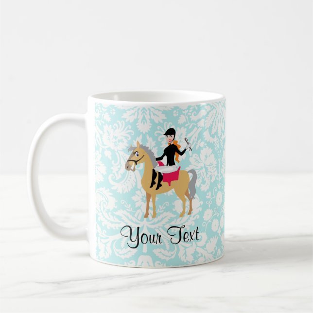 Taza De Café Equestrian verde azulado del damasco (Izquierda)
