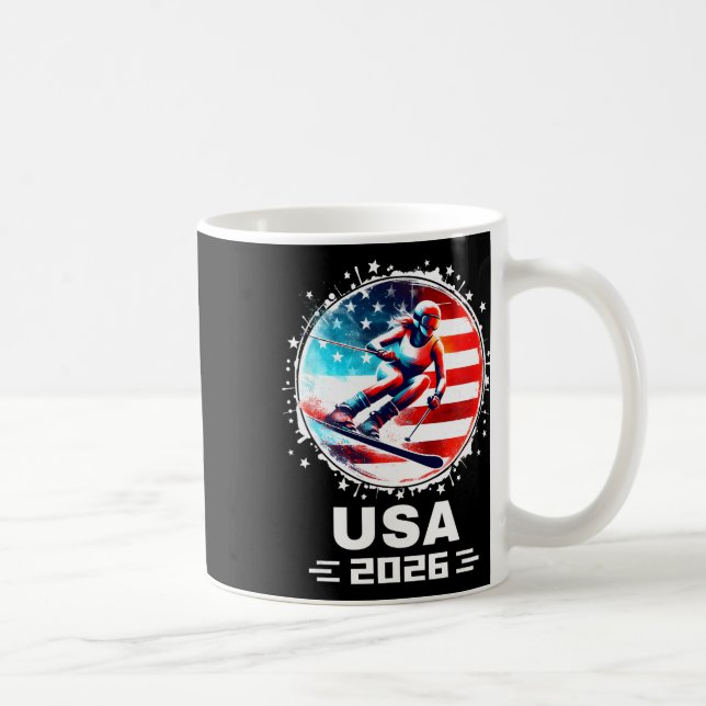 Taza De Café Equipo de esquí Usa Skier 2026 Esquí Bandera Ameri (Derecha)