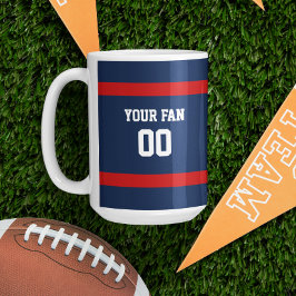 Taza De Café Equipo de Fútbol Deep Blue, Red & White Personaliz