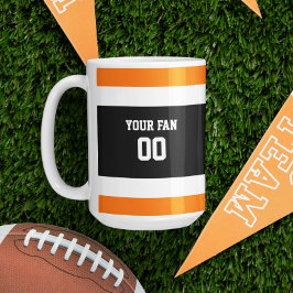 Taza De Café Equipo de fútbol personalizado negro, naranja y bl