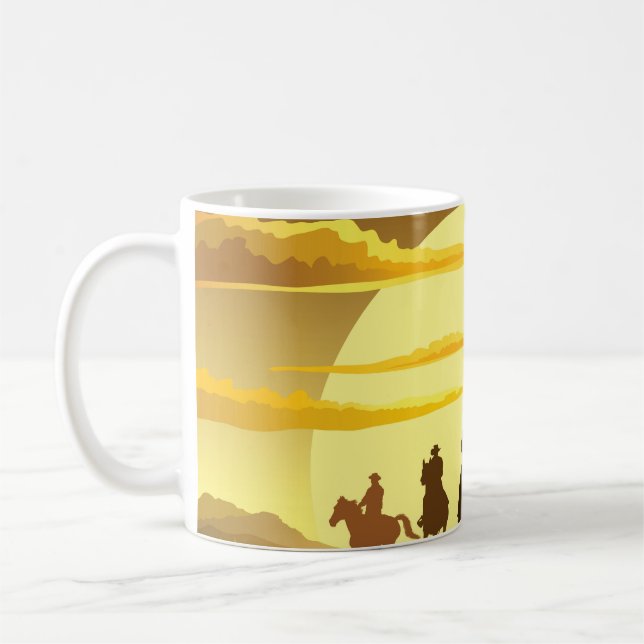 Taza De Café Equipo de silueta de vaqueros galopando contra un  (Izquierda)